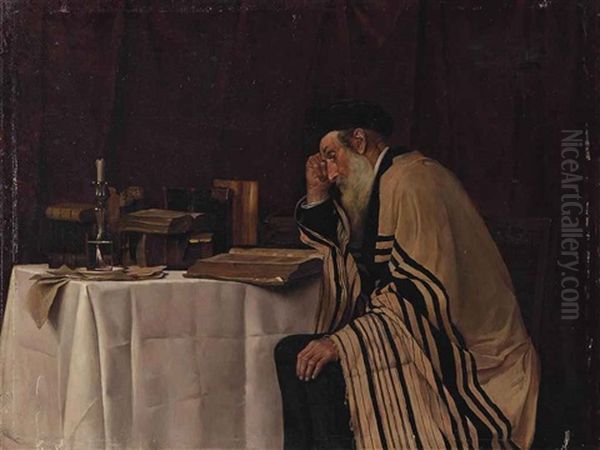 Rabbi Studying Oil Painting by Alois Heinrich Priechenfried