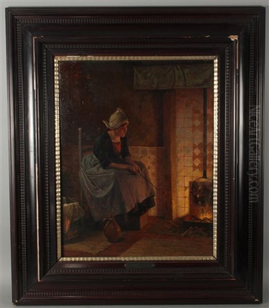 Vor Dem Offenen Feuer Oil Painting by Alois Heinrich Priechenfried