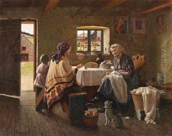 A Friendly Visit Oil Painting by Alois Heinrich Priechenfried