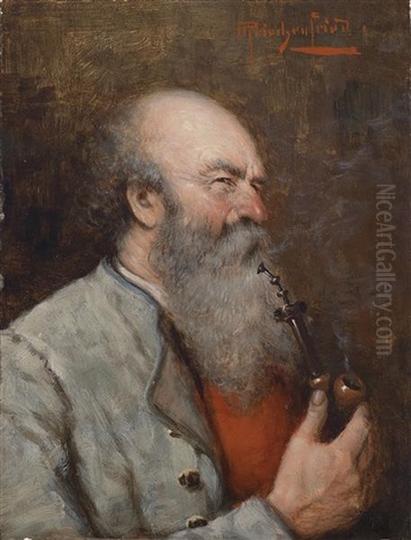 Bartiger Mann Mit Pfeife Oil Painting by Alois Heinrich Priechenfried