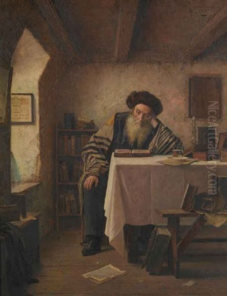 A Seated Rabbi Oil Painting by Alois Heinrich Priechenfried