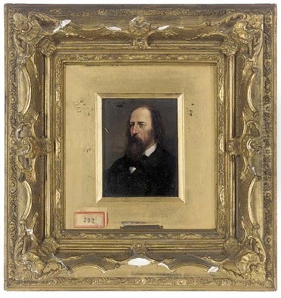 Portrait Of Alfred Lord Tennyson In A Black Suit And Tie (+ Portrait Of Henry Wadsworth Longfellow In A Black Suit; Pair) Oil Painting by Alois Heinrich Priechenfried