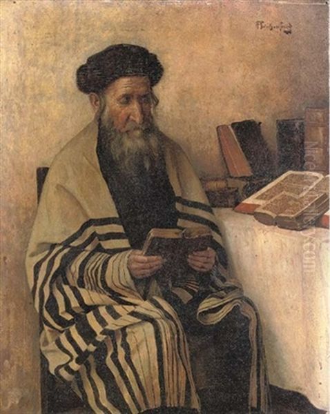 A Rabbi Reading Oil Painting by Alois Heinrich Priechenfried