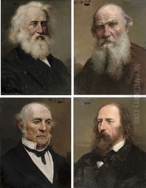 Portrait Of Henry Wadsworth Longfellow (+ 3 Others; 4 Works, Various Sizes) Oil Painting by Alois Heinrich Priechenfried