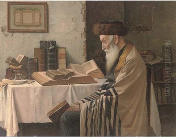 A Rabbi In His Study Oil Painting by Alois Heinrich Priechenfried