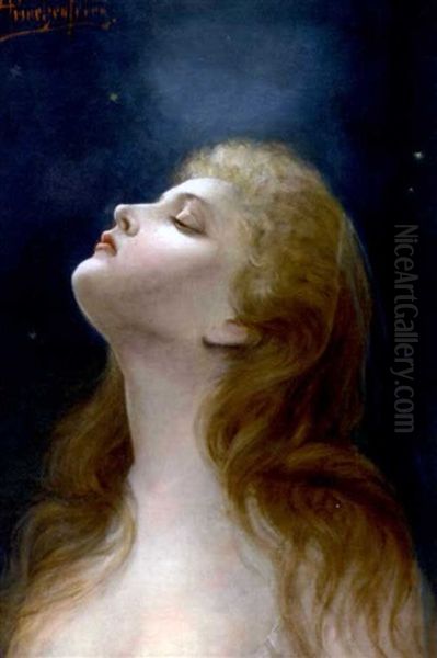 A Profile Of A Woman Looking At The Stars Oil Painting by Alois Heinrich Priechenfried