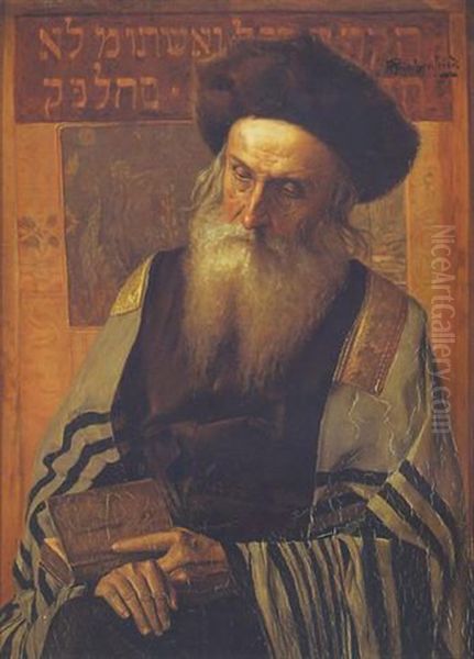 Rabbi In Synagoge Oil Painting by Alois Heinrich Priechenfried