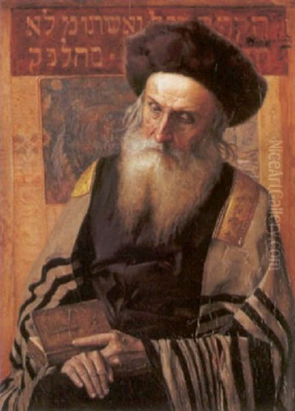 Nachdenklicher Rabbiner Mit Einem Gebetsmantel Bekleidet Oil Painting by Alois Heinrich Priechenfried