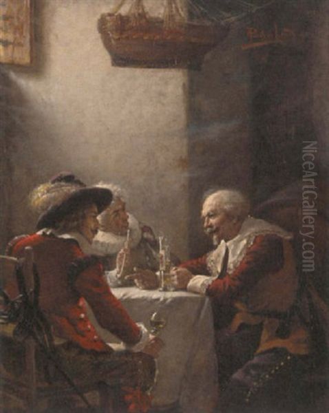 A Military Discussion Oil Painting by Alois Heinrich Priechenfried