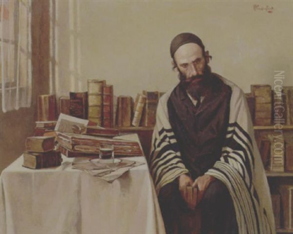 Rabbi In Contemplation Oil Painting by Alois Heinrich Priechenfried