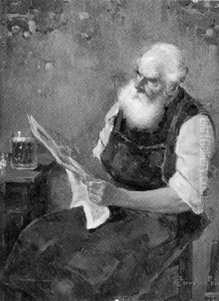 Zeitunglesender Meister In Der Wirtsstube Oil Painting by Alois Heinrich Priechenfried