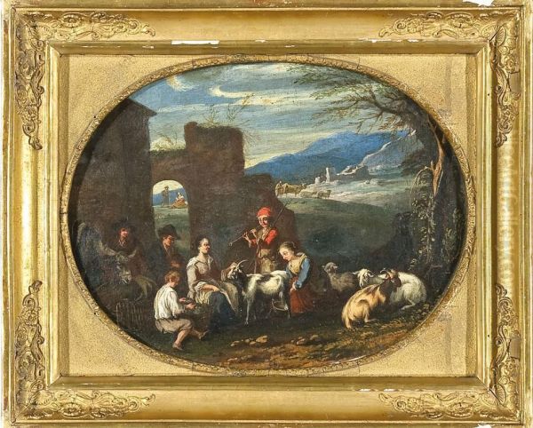 Scena Pastorale Con Rovine Oil Painting by Pietro Maurizio Bolckman