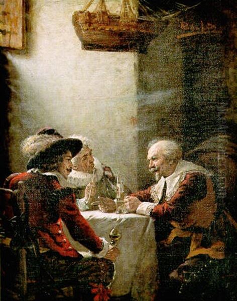 An Interesting Debate Oil Painting by Alois Heinrich Priechenfried