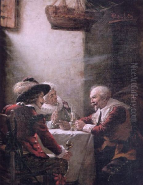 An Interesting Debate Oil Painting by Alois Heinrich Priechenfried