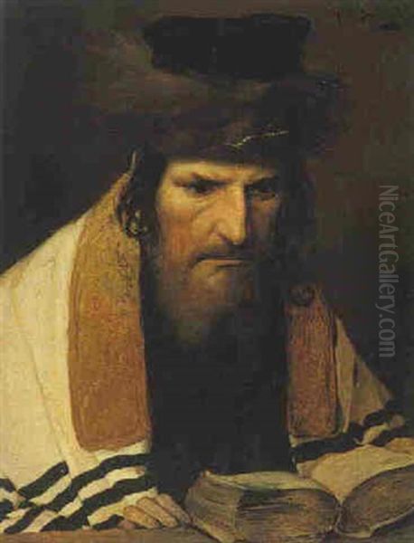 A Rabbi With A Book Oil Painting by Alois Heinrich Priechenfried