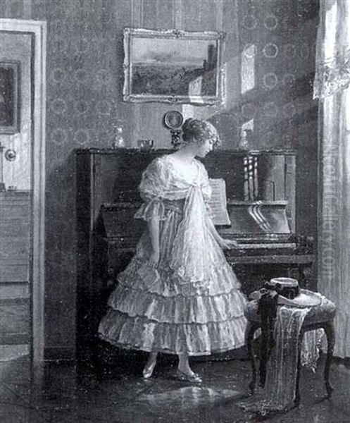 Eine Junge Dame Am Klavier In Einem Eleganten               Wohnzimmerinterieur Oil Painting by Alois Heinrich Priechenfried