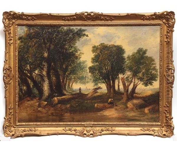 Woodcutters By A Fallen Tree Oil Painting by Alfred Priest