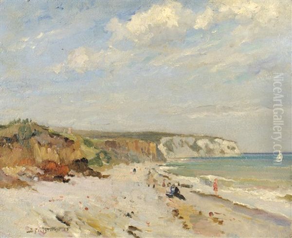 Sunlit Beach Scene At Low Tide Oil Painting by Bertram Priestman