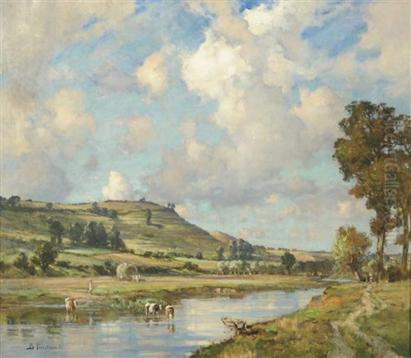 The Severn From Lickhill Manor, Stourport Oil Painting by Bertram Priestman