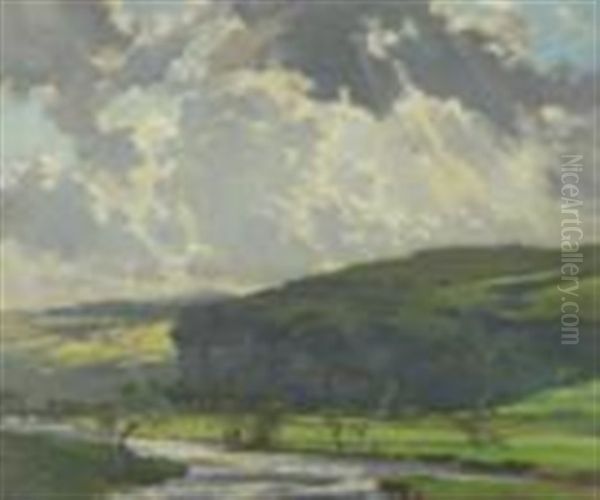 Kilnsey Crag, Wharfedale Oil Painting by Bertram Priestman