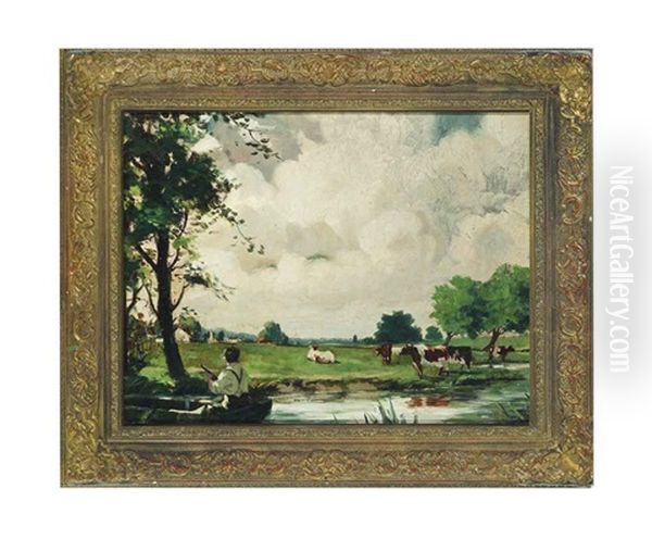 A Pastoral Landscape Oil Painting by Bertram Priestman