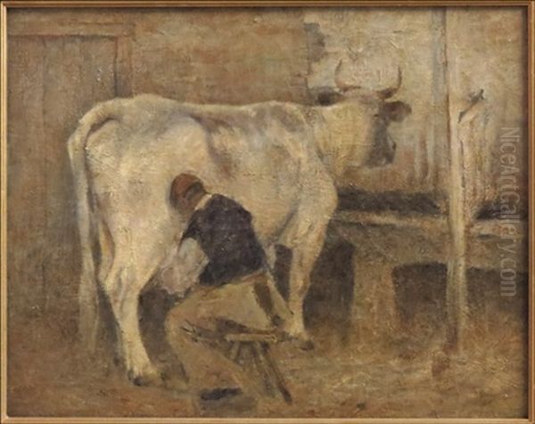 Milking The Cow Oil Painting by Bertram Priestman