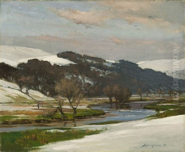 Winterliche Fluslandschaft Oil Painting by Bertram Priestman