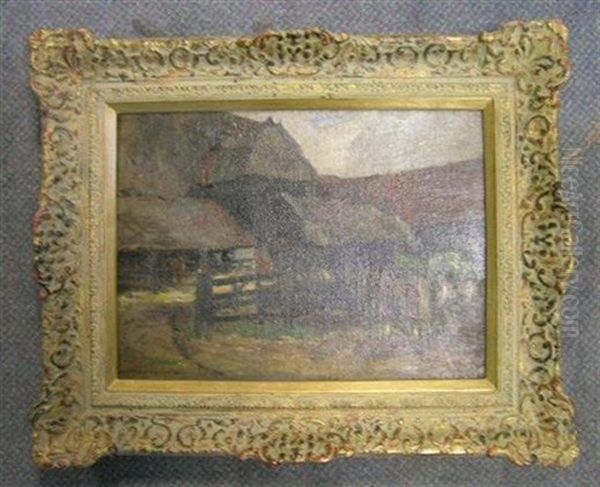 View Of A Farmyard With Heavy Horses Oil Painting by Bertram Priestman