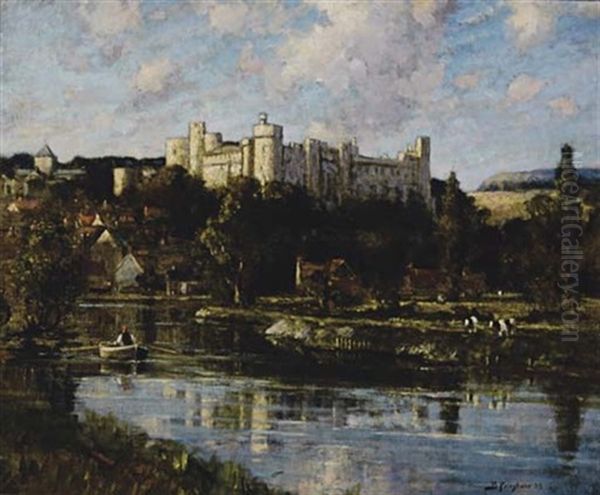 Arundel Castle Seen From The River Oil Painting by Bertram Priestman