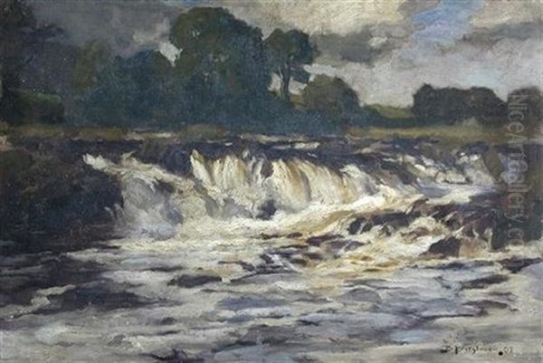 Waterfall Under A Stormy Sky Oil Painting by Bertram Priestman