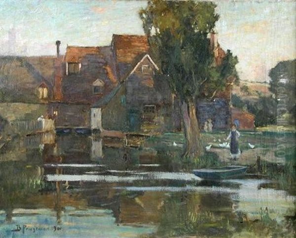 Hartford Mill, Camsix, Felsted, Essex Oil Painting by Bertram Priestman