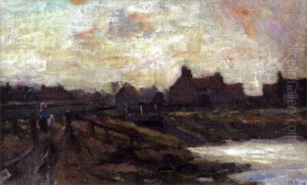 A Village At Dusk Oil Painting by Bertram Priestman