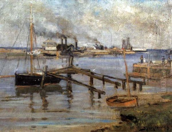 Walberswick Harbour Oil Painting by Bertram Priestman