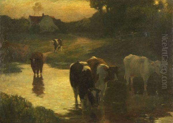 Cattle At The Water's Edge by Bertram Priestman