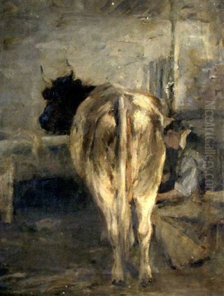 Milking Time Oil Painting by Bertram Priestman