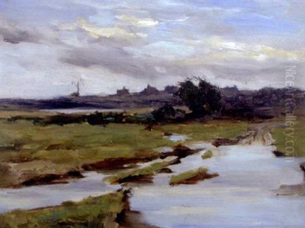 Salt Marshes, Suffolk Oil Painting by Bertram Priestman