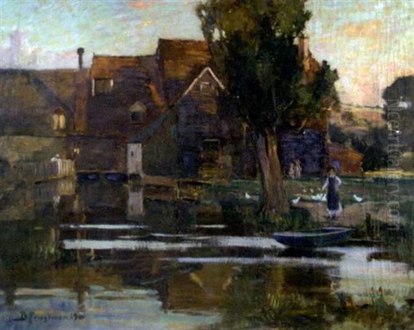 Hartfold Mill, Camsix, Felsted, Essex Oil Painting by Bertram Priestman