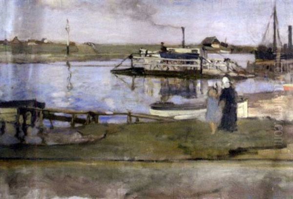 The Walberswick Ferry, With Mr Weston (wessy) Cross, The Ferryman, Taking The Ferry Across by Bertram Priestman