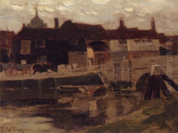 By The Stour - The Barbican Bridge Oil Painting by Bertram Priestman