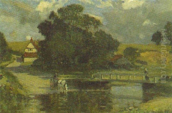 Furt Und Brucke In Einer Landschaft Bei Wenhaston, Suffolk Oil Painting by Bertram Priestman