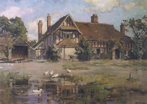 A Suffolk Manor House Oil Painting by Bertram Priestman