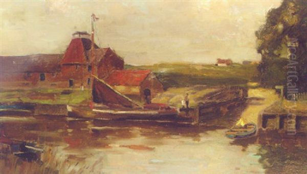 On A Norfolk River Oil Painting by Bertram Priestman