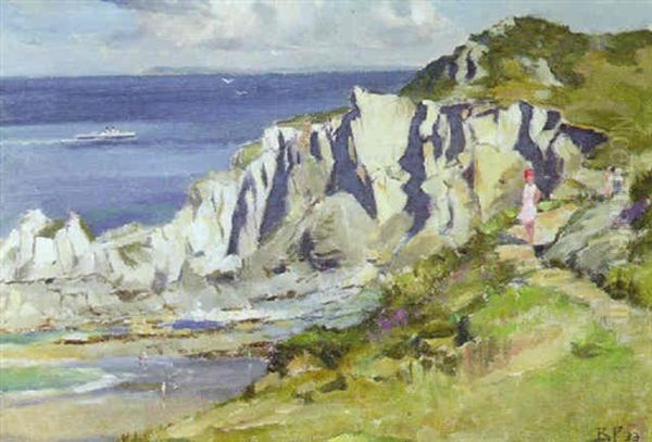 A Stroll Along The Clifftops Oil Painting by Bertram Priestman