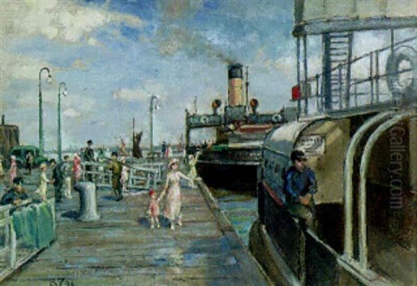 Tillbury Landing Stage Oil Painting by Bertram Priestman