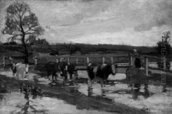 Cattle Crossing A Ford Oil Painting by Bertram Priestman