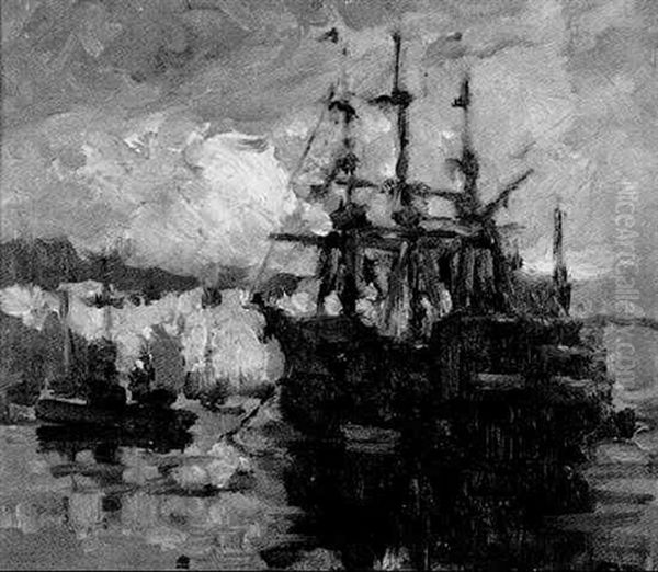 Three-masted Ship Oil Painting by Bertram Priestman