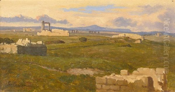 Ruines Antiques Dans La Campagne Romaine Oil Painting by Romain Etienne Gabriel Prieur