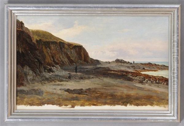 View Of The Coast Of Normandy, With Two Figures Oil Painting by Romain Etienne Gabriel Prieur