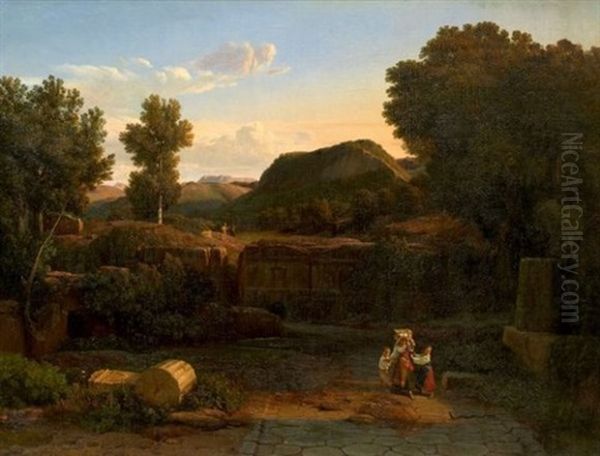 Vue Des Tombeaux Pres De Rome Oil Painting by Romain Etienne Gabriel Prieur