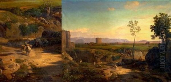 Vue De La Tour Des Esclaves Pres De Rome Oil Painting by Romain Etienne Gabriel Prieur